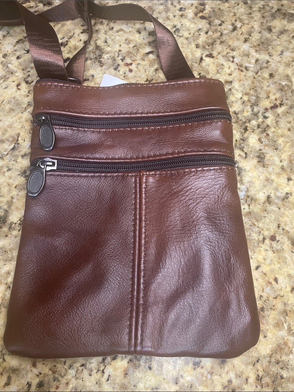 Vera Pelle Brown Leather Crossbody Bag with Dual Zips